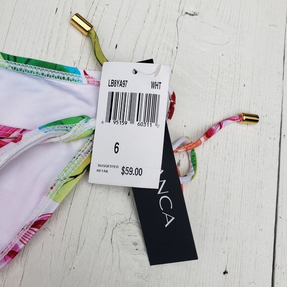 La Blanc Women's Tropical Floral Hipster Full Coverage Tie Bikini Bottoms Sz 6 - Picture 3 of 4